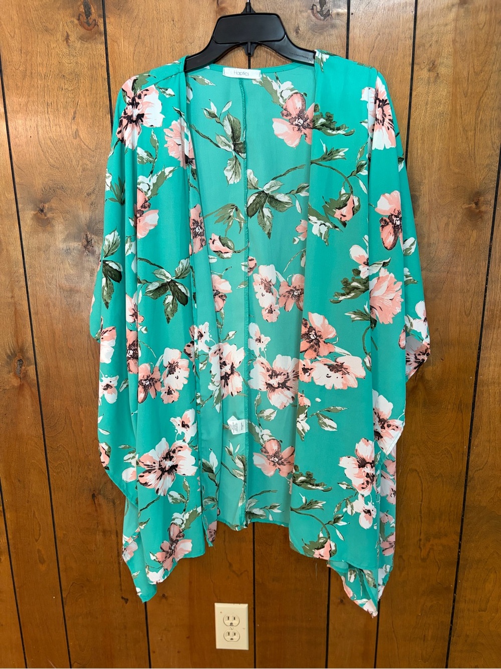Turquoise Floral Open-Front Kimono Tunic
